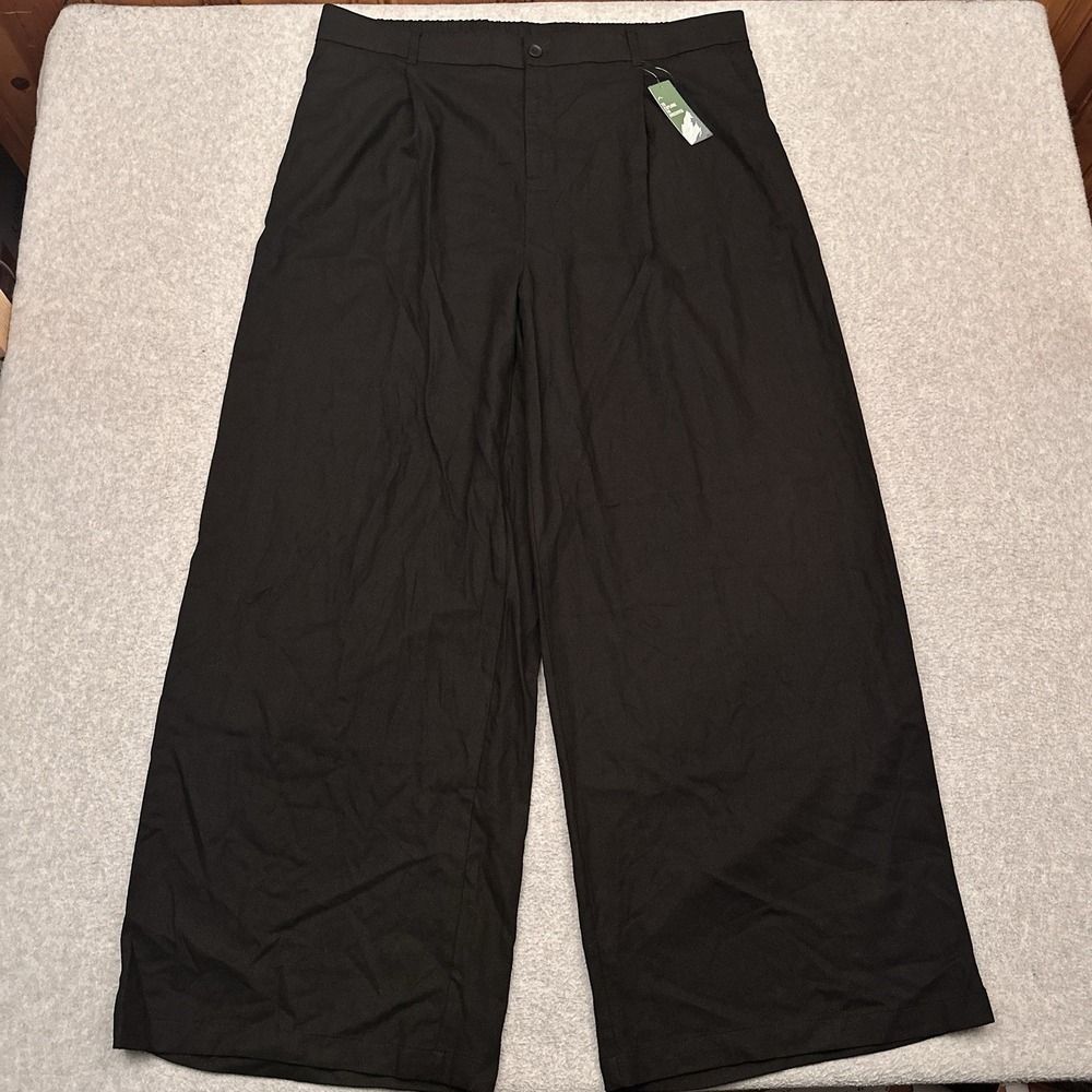 NEW Willit High Rise Wide Leg Pants Womens 3XL Black 31" Linen Blend Lightweight